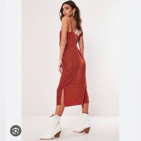 Missguided Red Polka Dot Cami Cowl Neck Midi Dress, Size 4 - Picture 3 of 5